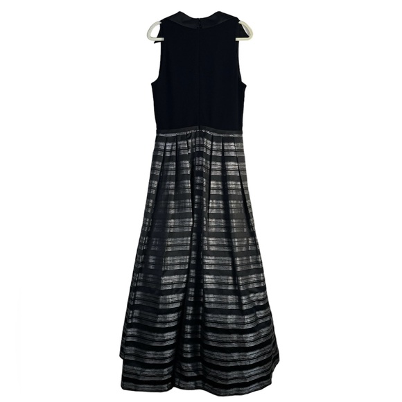 Theia Stripe Jacquard Full Ball Gown Sz 14 Black Silver Maxi Dress Event Gala - Picture 8 of 14